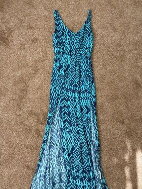 dee elle Turquoise & Navy Geometric Maxi Dress